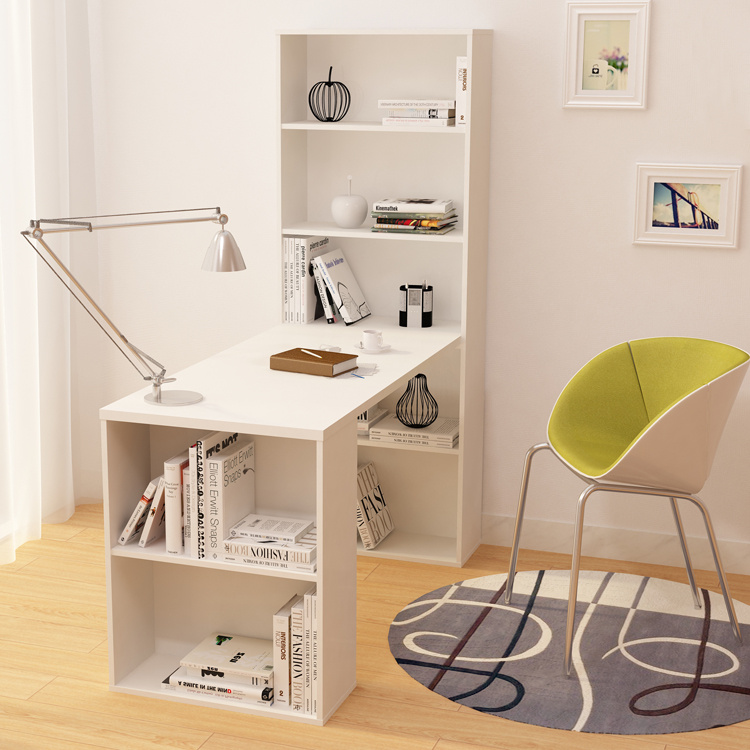 Modern Home Office Desk, Wooden Computer Desk with Bookcase
