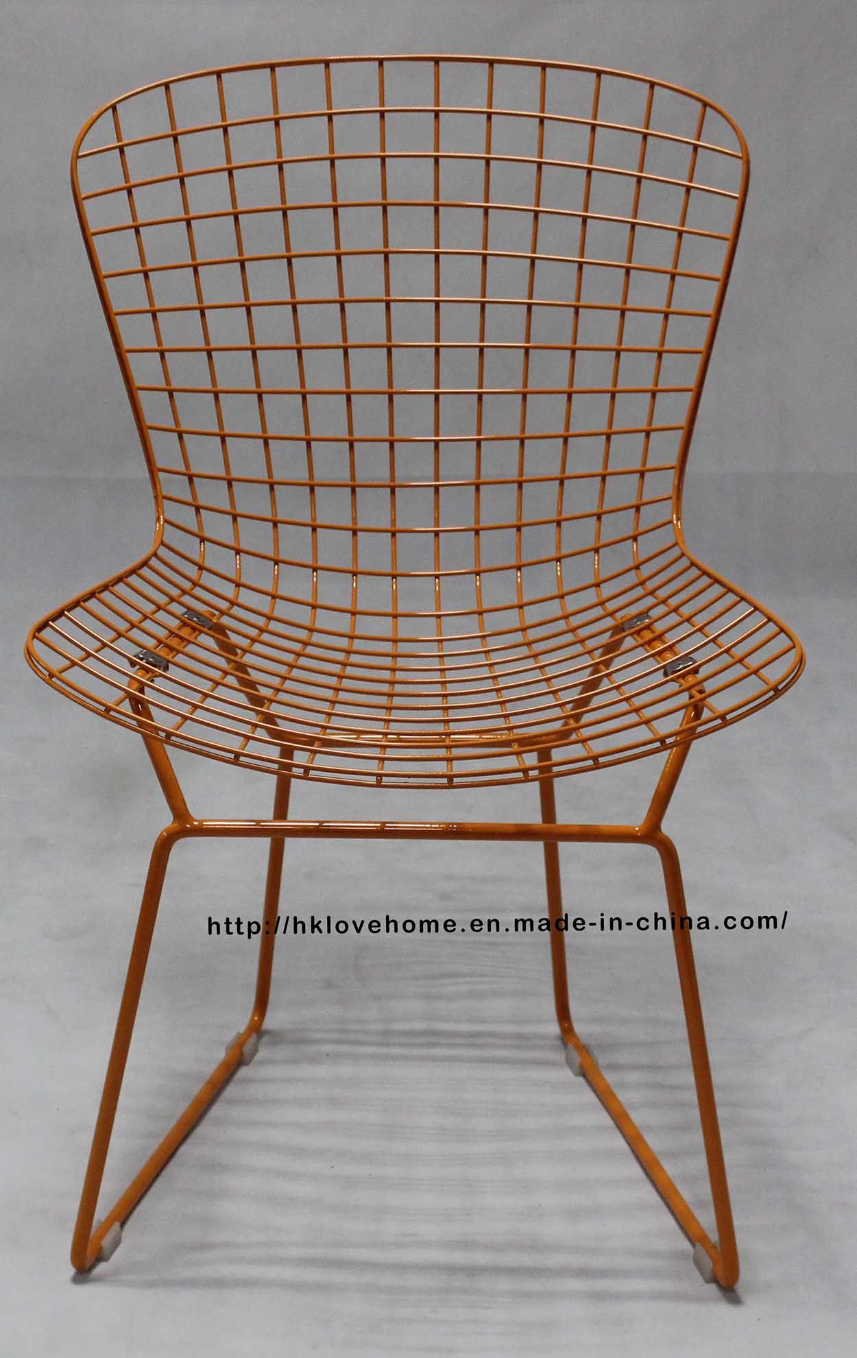 Modern Dining Restaurant Knock Down Metal Orange Bertoia Wire Chair