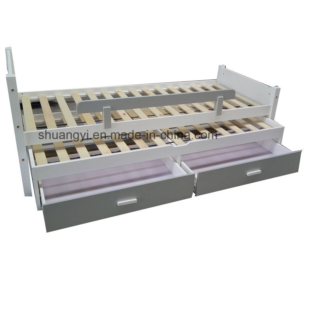 Storage Toddler Bed, Children Bed with Guard Rail