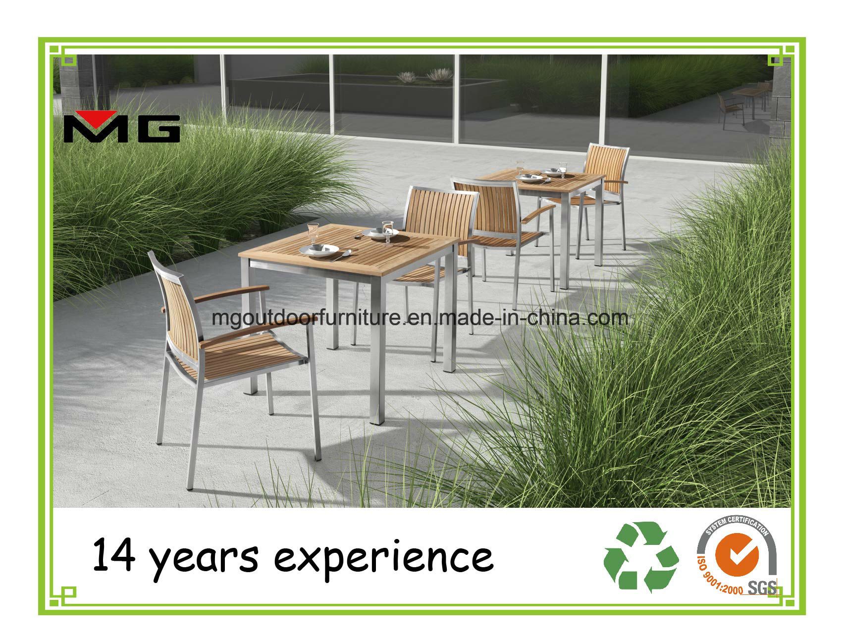 Teak Top Outdoor Dining Table with Stainless Steel Legs