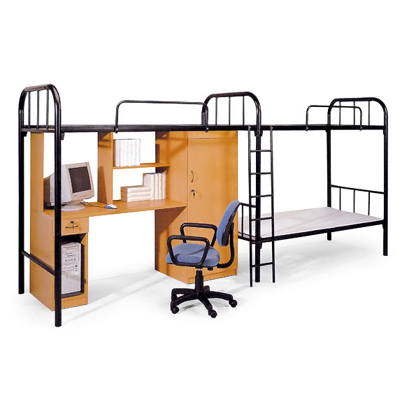 2 Persons Double Bunk Bed with Desk Cabinet Dormitory Bed