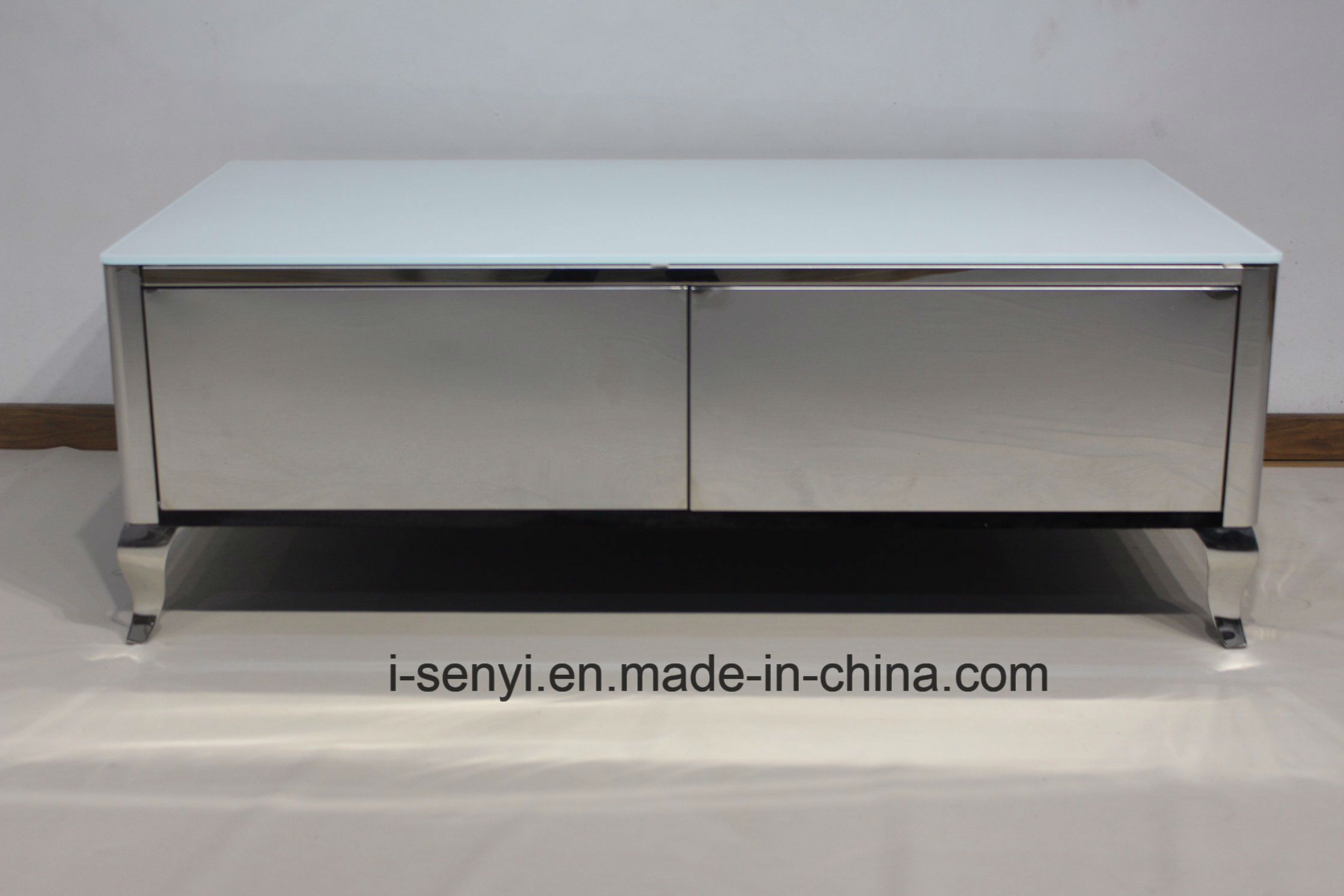 Simple Design 4 Solid Wood Drawers White Glass Stainless Steel Coffee Table Living Room Furniture