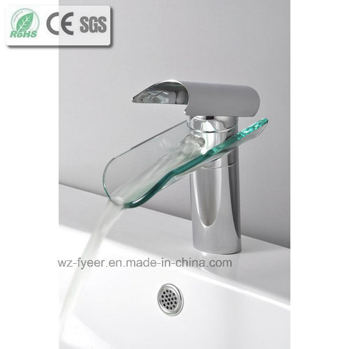 Glass Channel Spout Waterfall Brass Basin Mixer Faucet (QH0814)
