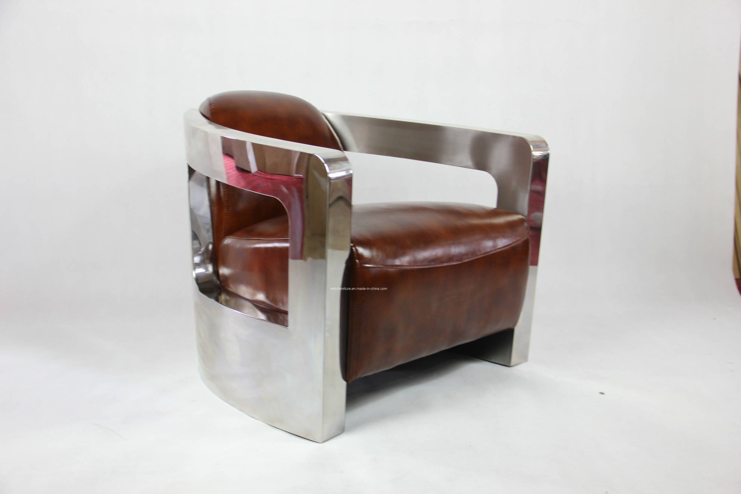 Aviator Tom Sofa, Aluminum Armrest Sofa, Brown Vintage Leather Sofa