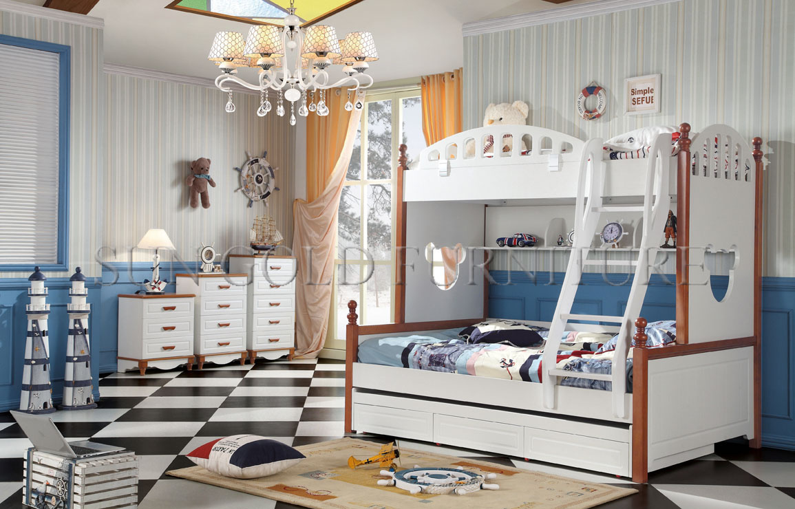 Children Wooden Double Bed Designs Loft Kids Wood Bed (SZ-BT903)
