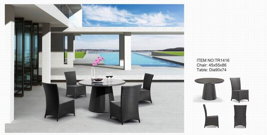 Round Rattan Dining Set Outdoor Chairs Stakble Strong