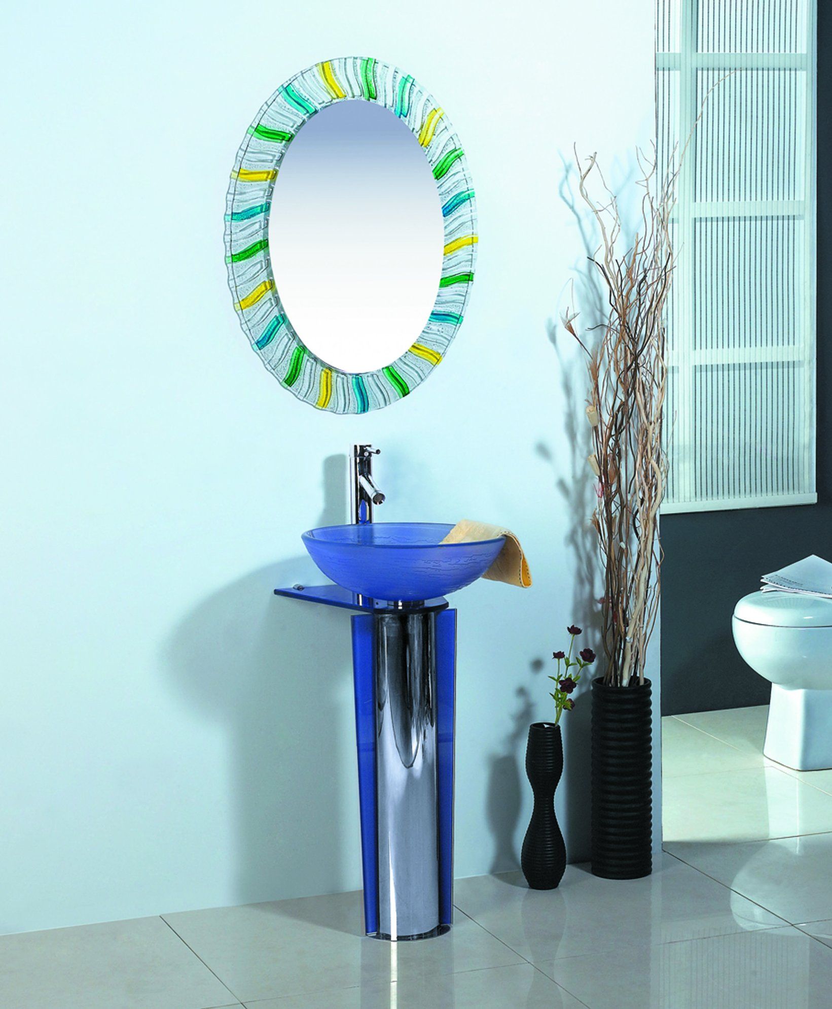 Tempered Glass Basin with Stainless Steel Stand