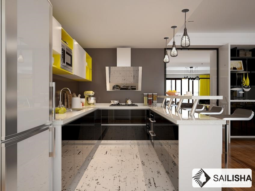 Modern Home Hotel Furniture Island U Wood Kitchen Cabinet