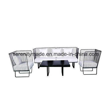 Chinese Metal Wire Armrest Dining Chairs with Fabric Cushions