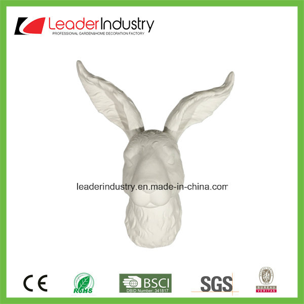 White Ceramic Rabbit Head Statue for Wall Decoration