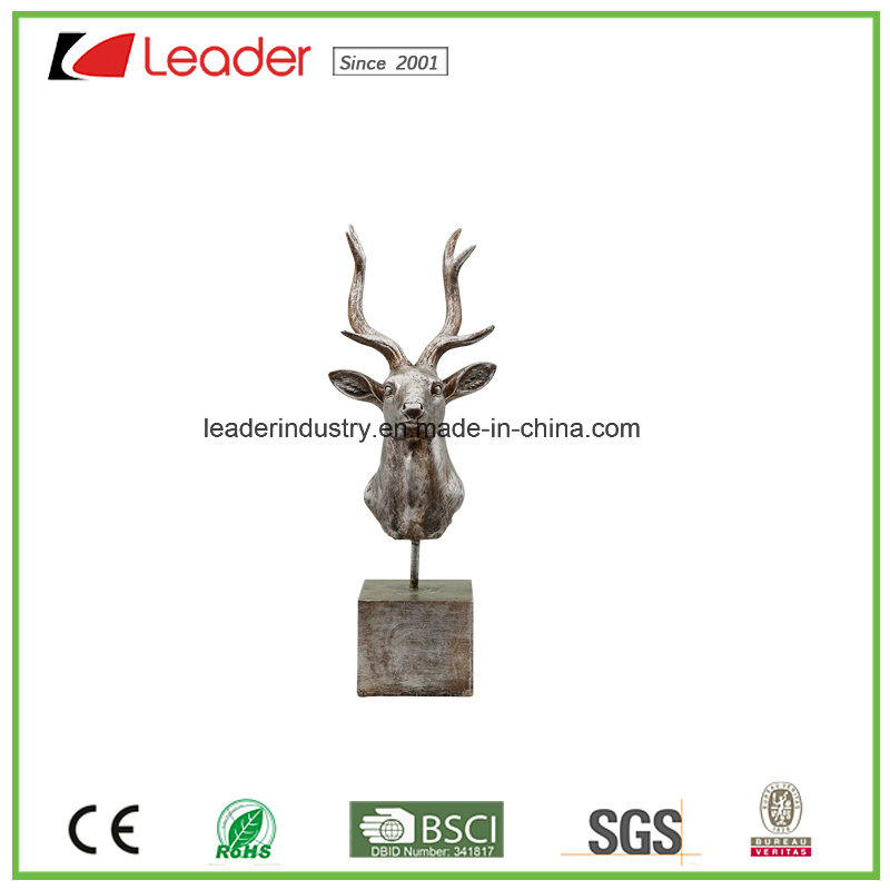 Polyresin Silver Deer Head Figurine with a Base for Home Decoration