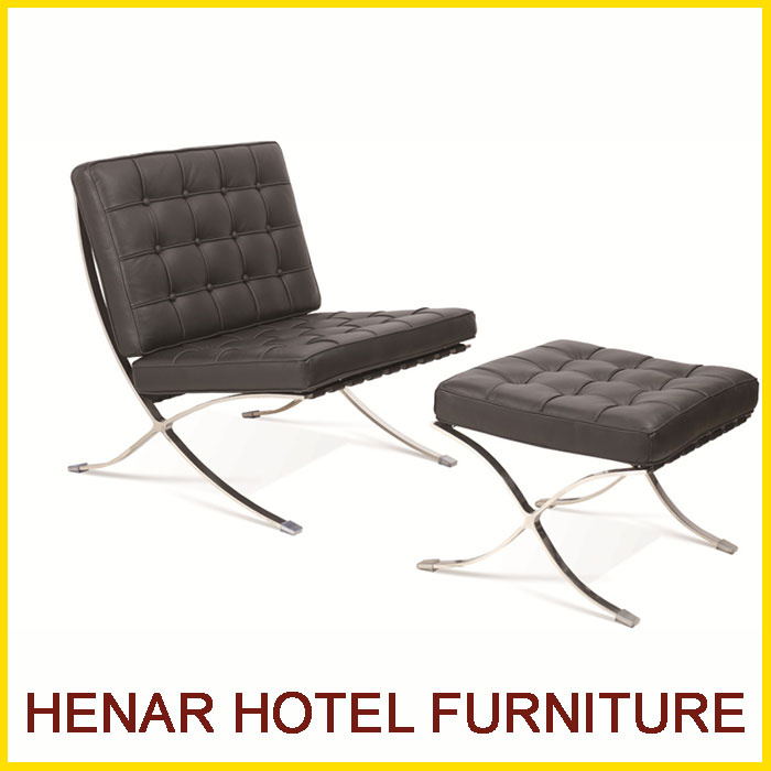 Modern Hotel Chaise Lounge Chair Leather Barcelona Sofa with Ottoman