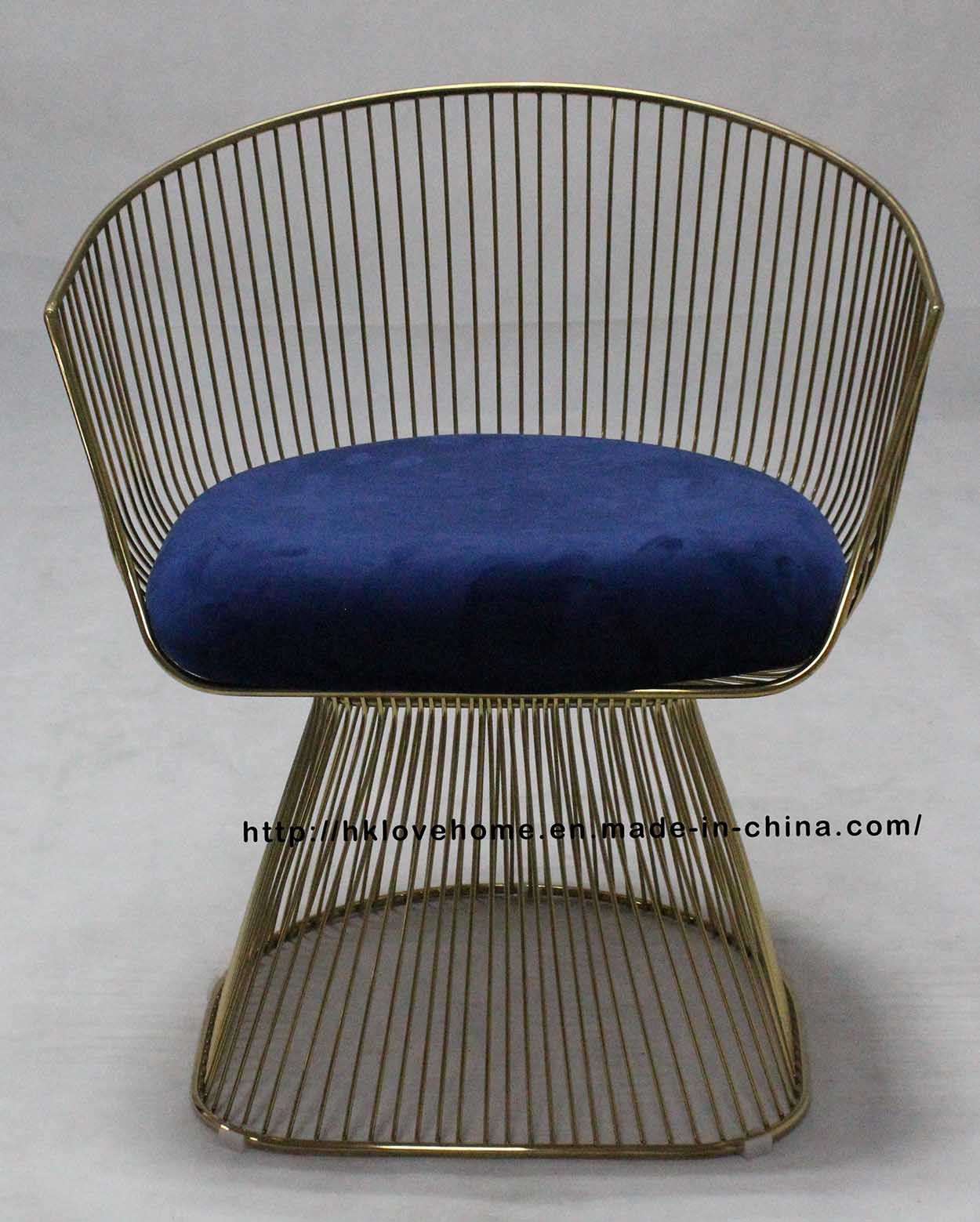 Modern Metal Leisure Restaurant Blue Cushion Outdoor Wire Chair