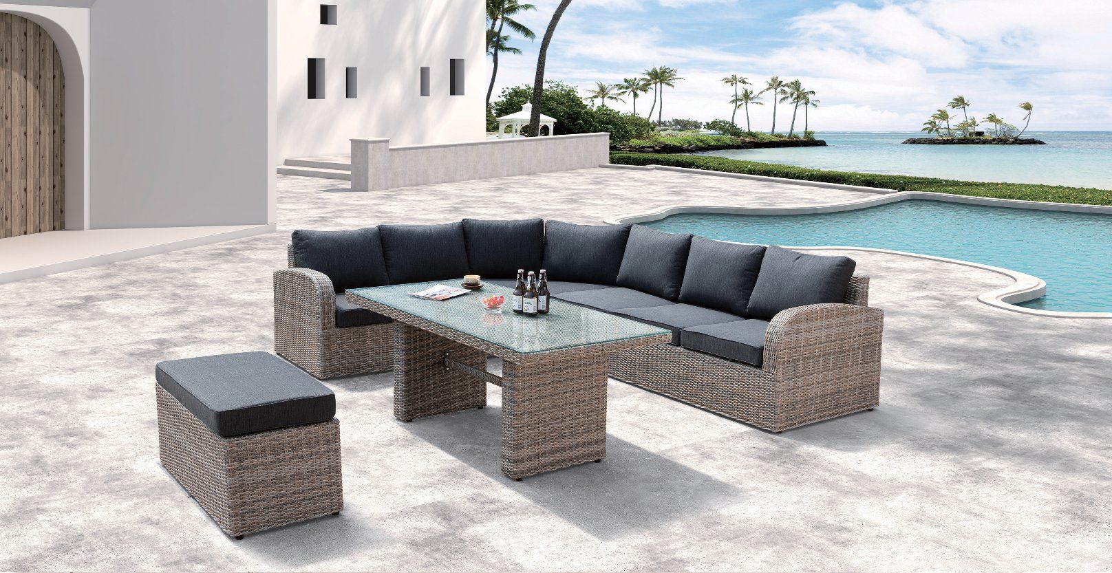 Garden Rattan Patio Outdoor Home Hotel Office Wales Lounge Outdoor Sofa Set (J652)