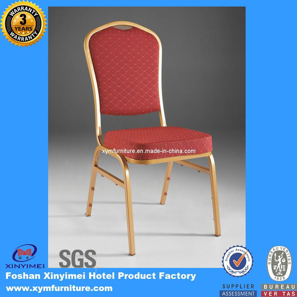 Gold Frame and Red Fabric Restaurant Banquet Aluminum Chair