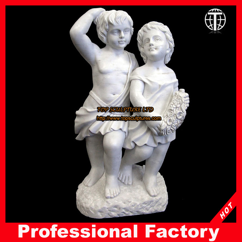 Little Boy and Girl Marble Sculpture for Garden Decoration