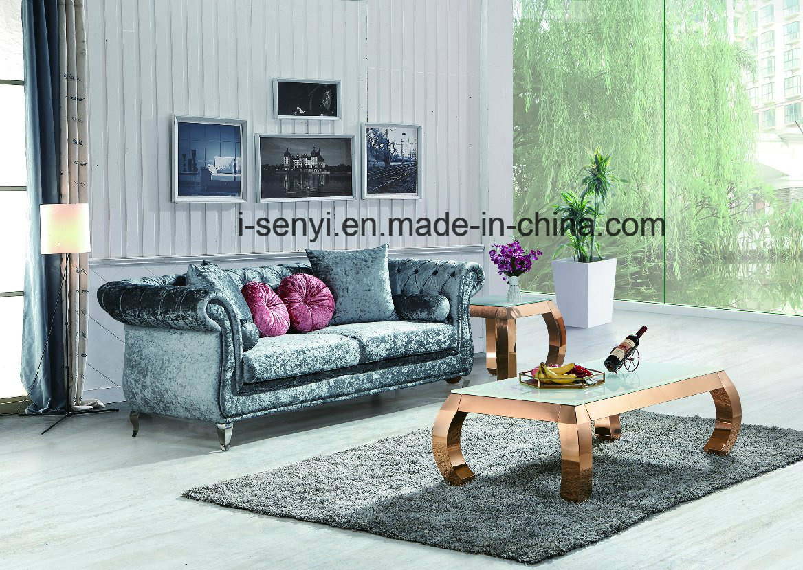 Modern Italian Fabric Living Room Furniture Hotel Reception Stainless Steel Leg Sofa 3 Seat
