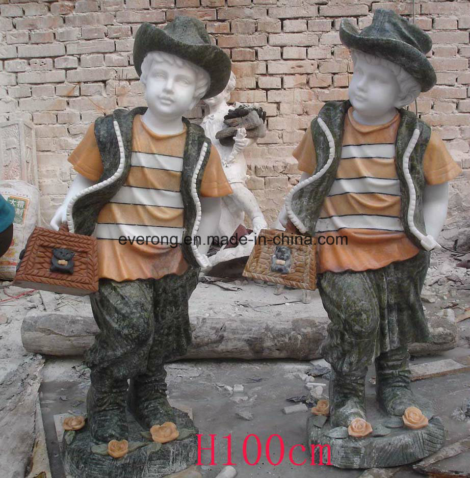 Antique Garden Ornament Statue with Marble Stone Baby Figure Sculpture