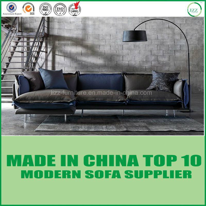 Modern Home Genuine Leather Sofa Bed with Feather