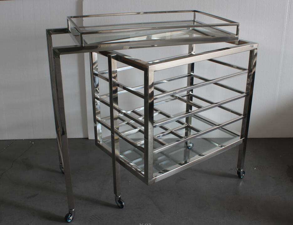 Luxury Bar Furniture Stainless Steel Trolley, Wine Cart