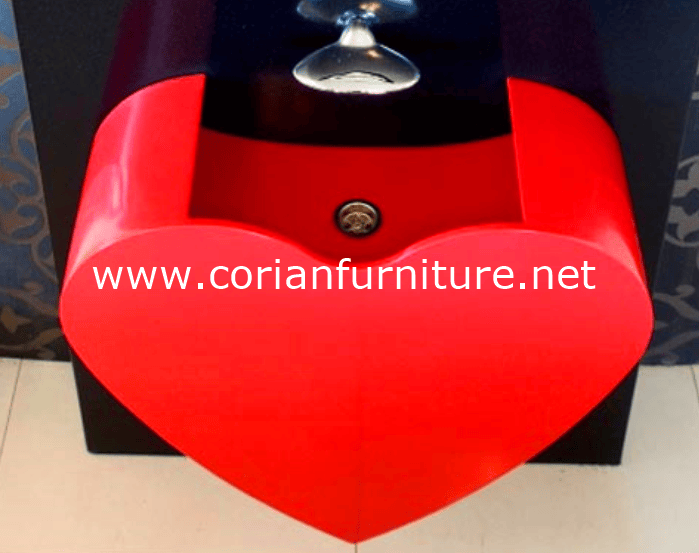Red Modelling Corian Solid Surface Wall Hung Washing Basin