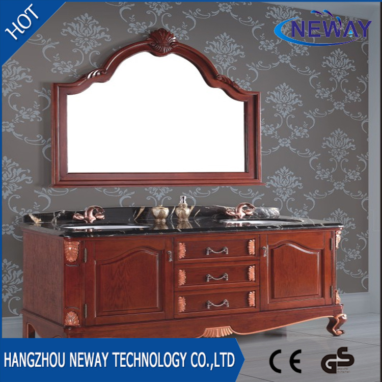 Antique Wood Floor Standing Custom Bathroom Vanity with Double Basin
