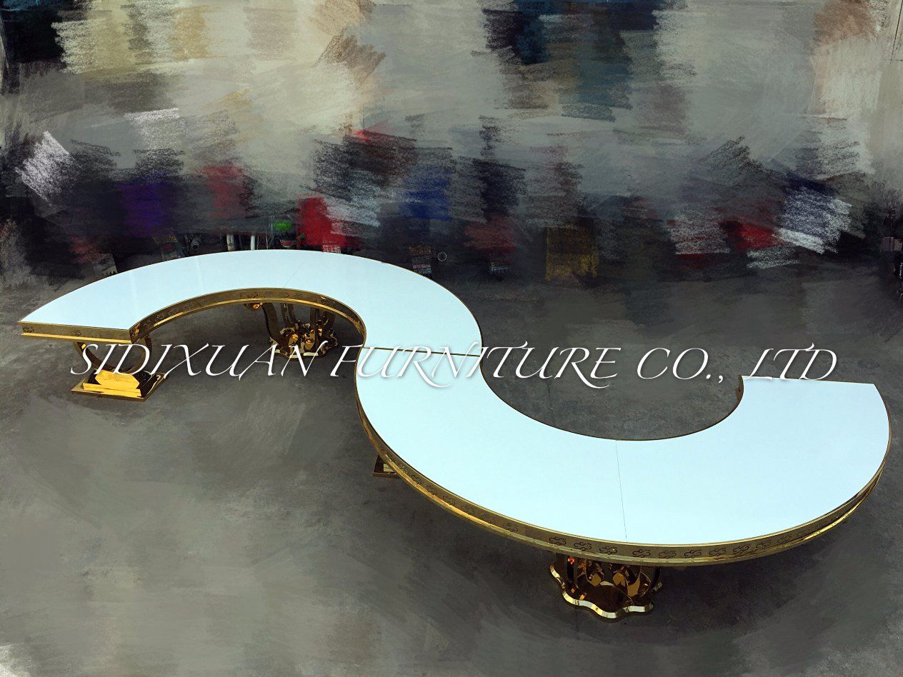 S Shape Wedding Event Stainless Steel Frame Gold Dining Table