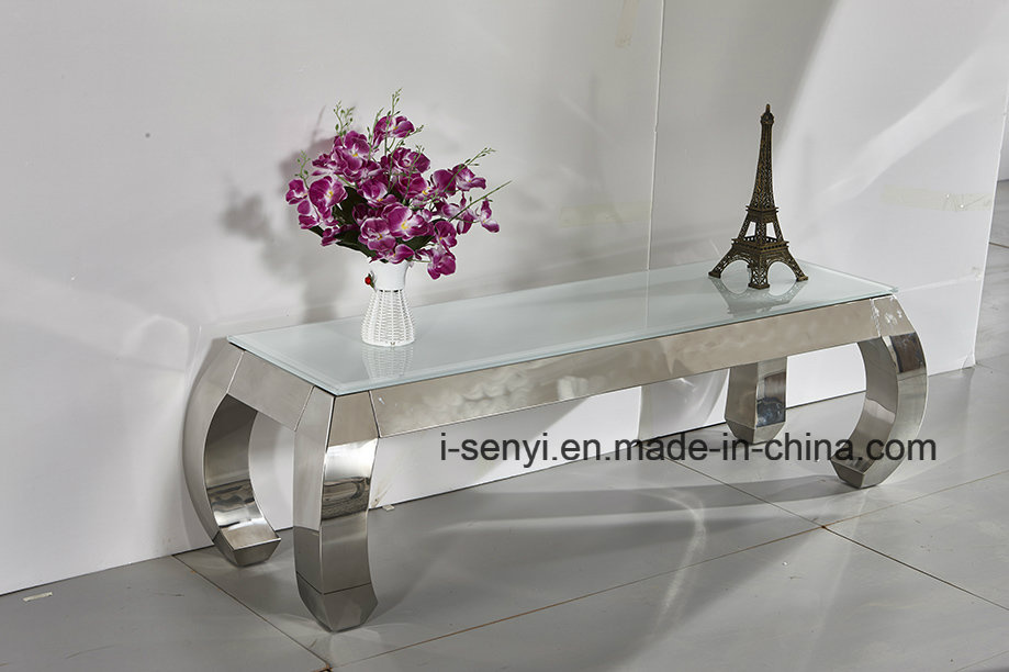 Living Room Furniture Stainless Steel Base Tempered Glass Top TV Stand