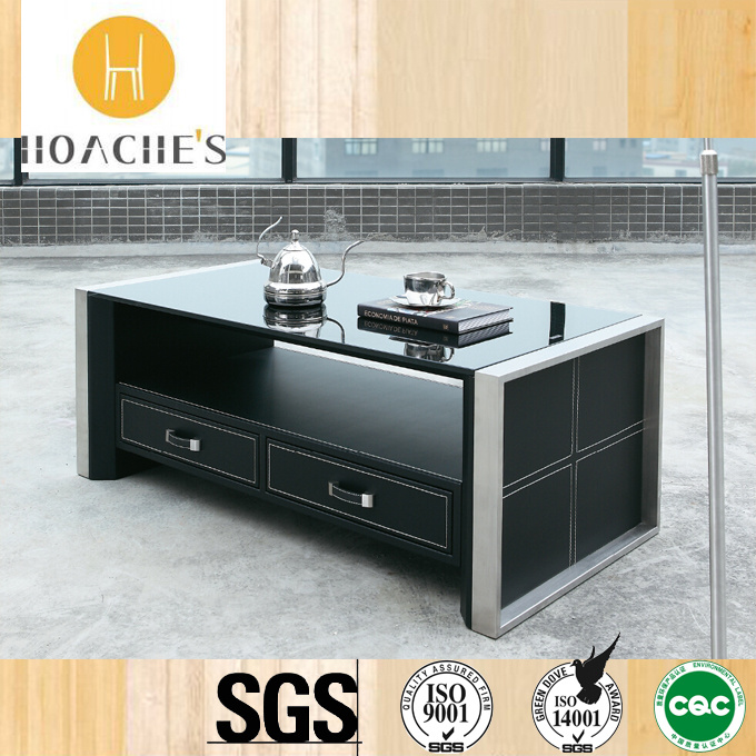 High Class Coffee Table with Black Tempered Glass (CT-V1)