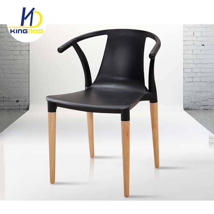 General Use Armrest Wood Legs Plastic Dining Chair for Restaurant