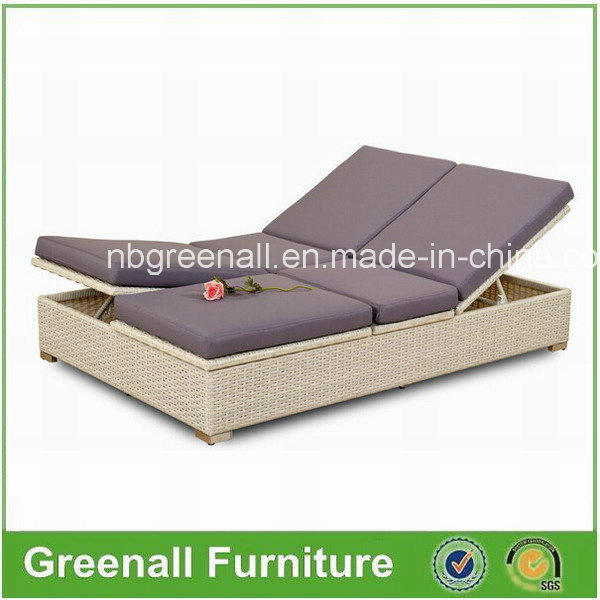 Outdoor Rattan Chaise Lounge, Double Wicker Sunlounger