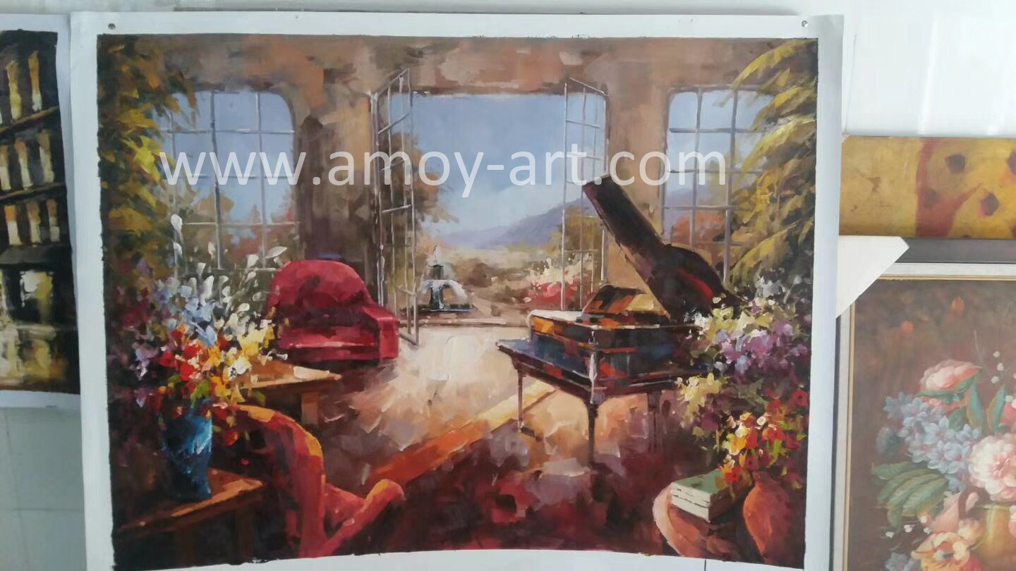 High Quality Handmade Piano Room Oil Painting for Living Room Decoration