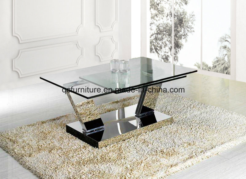 Modern Rectangle Extendable Functional Coffee Table with Silver Legs