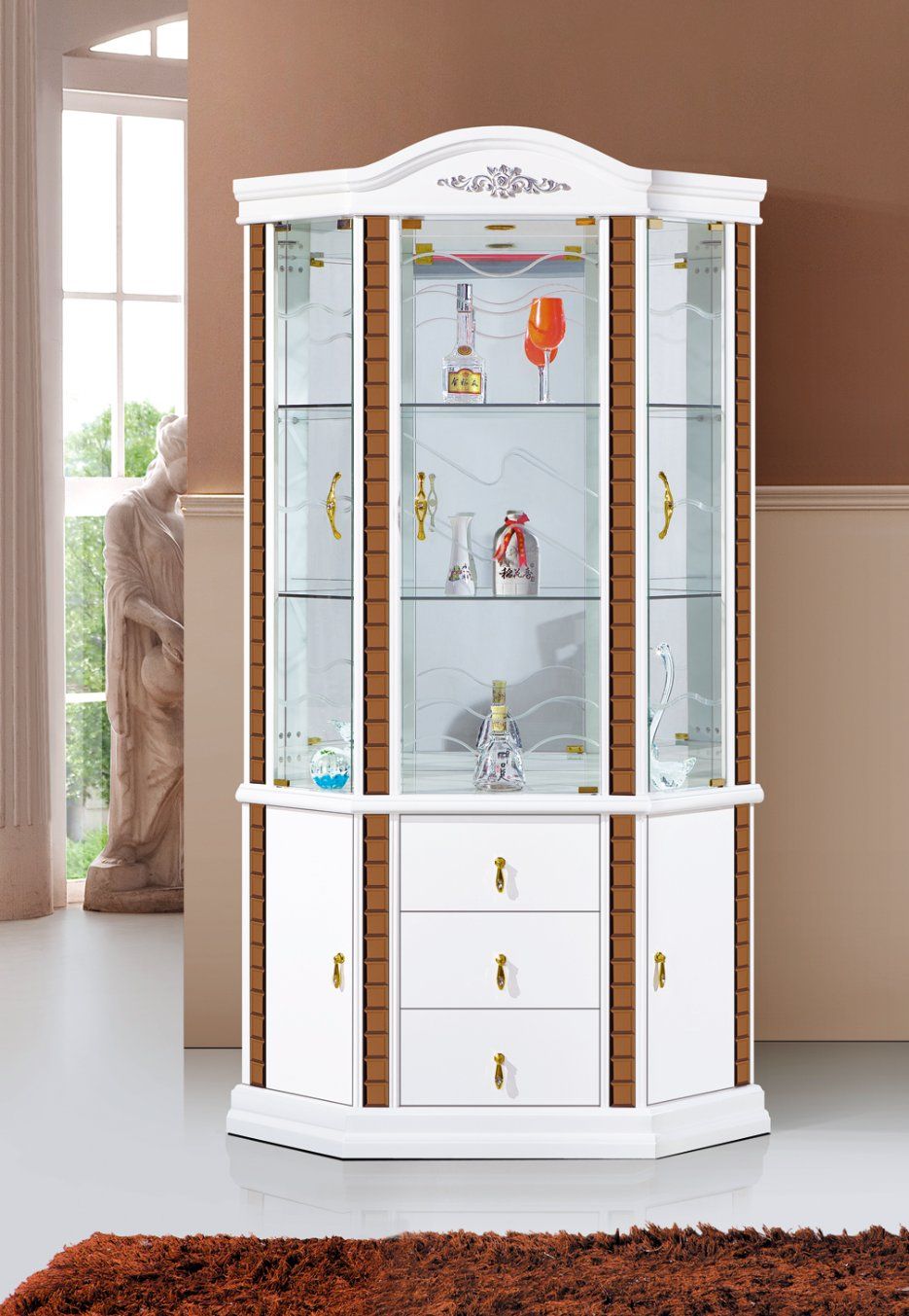 Modern White Glass Wine Rack Storage Cabinet