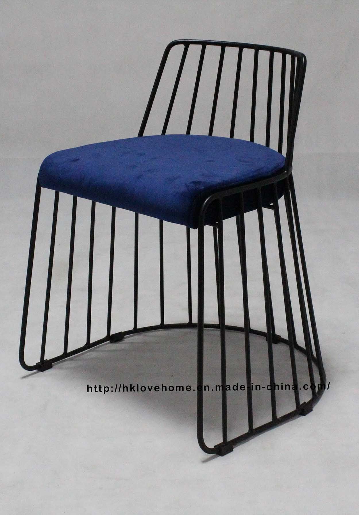 Metal Restaurant Outdoor Furniture Strings Blue Wire Dining Chairs