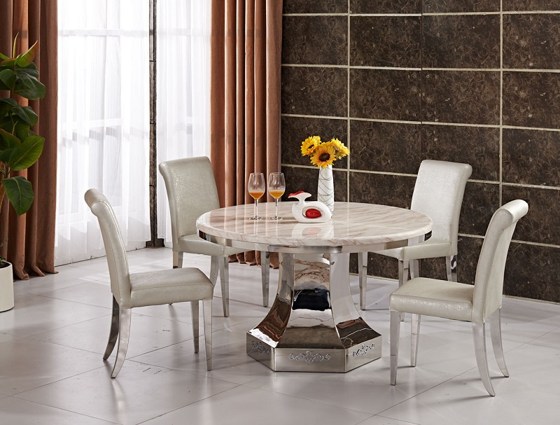 Wholesale Round Marble Dining Table with Strong Metal Base