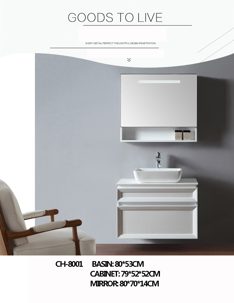 Solid Oak Wood Floor Standing Bathroom Vanity PVC Cabinet