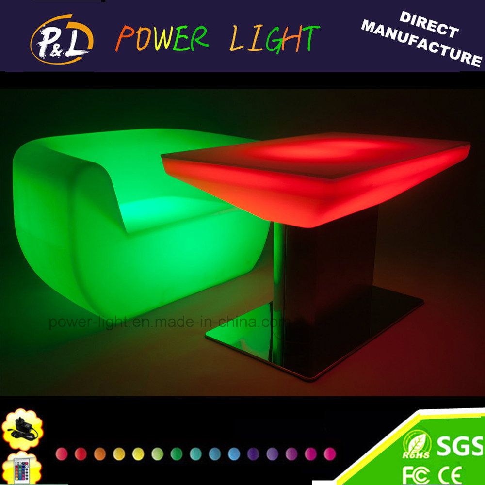 LED Furniture Colorful LED Square Coffee Table with Stainless Steel Base Side Table