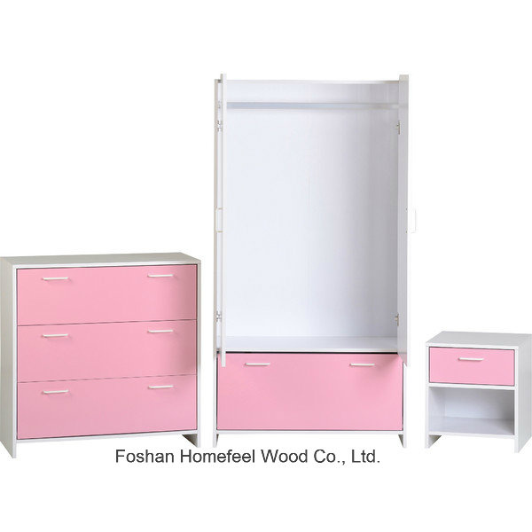 Pink Kids Bedroom Furniture Set with Wardrobe Dresser (BD17)