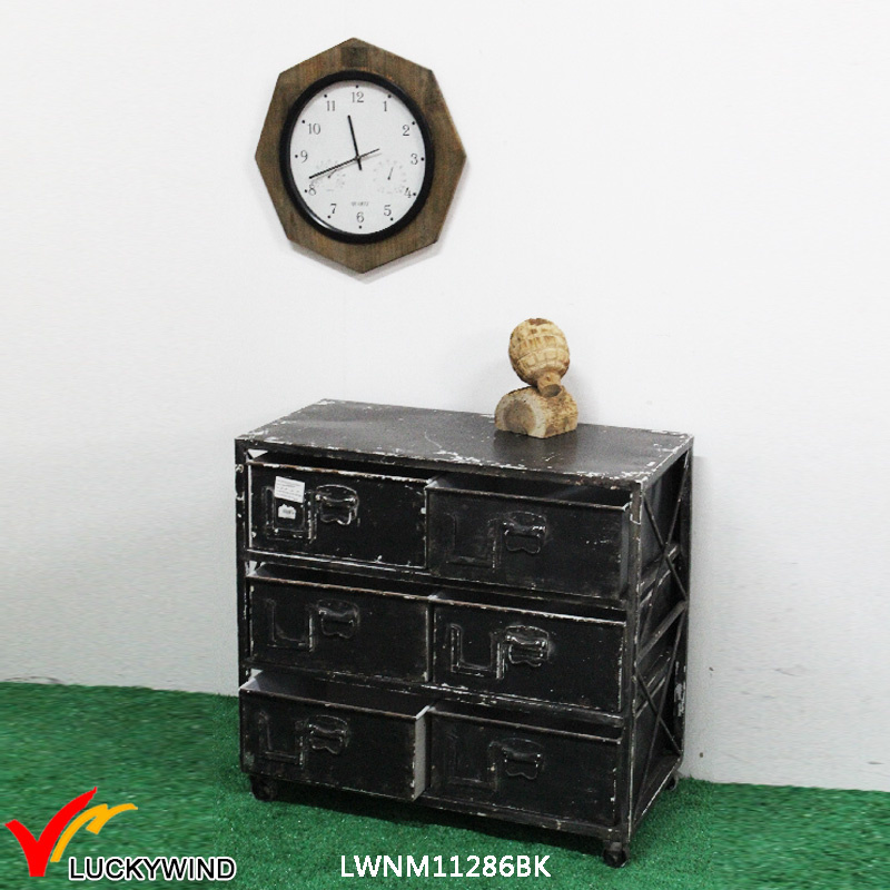 Black Industrial Vintage Drawer Metal Cabinet with Wheels