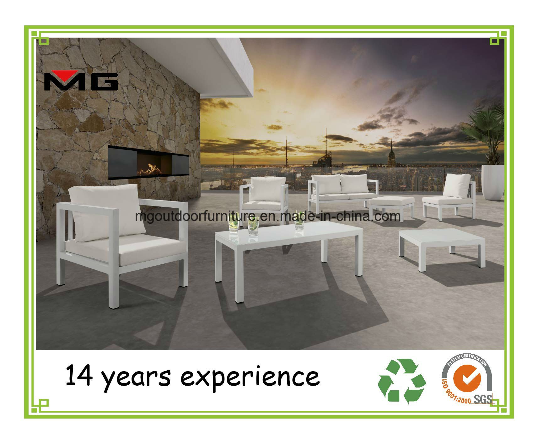 Aluminium Outdoor Sofa with White Cushions