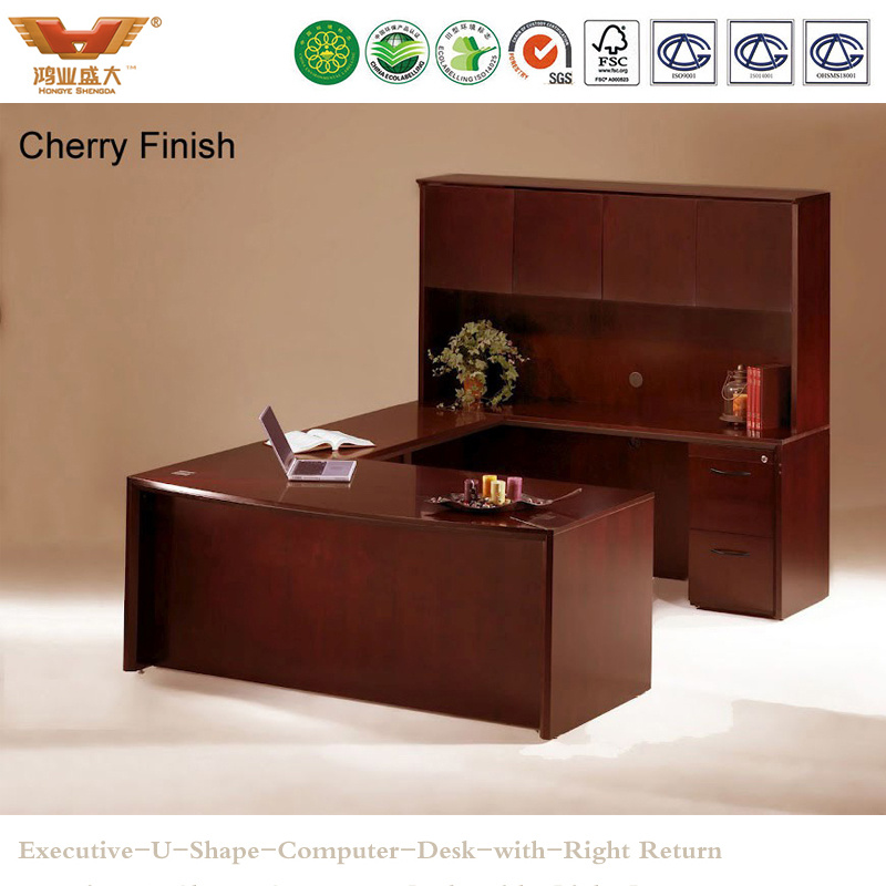 Wooden Luxury Multi-Purpose Executive Office U Shape Computer Curved Desk with Side Table Bookcase (HY-U01)
