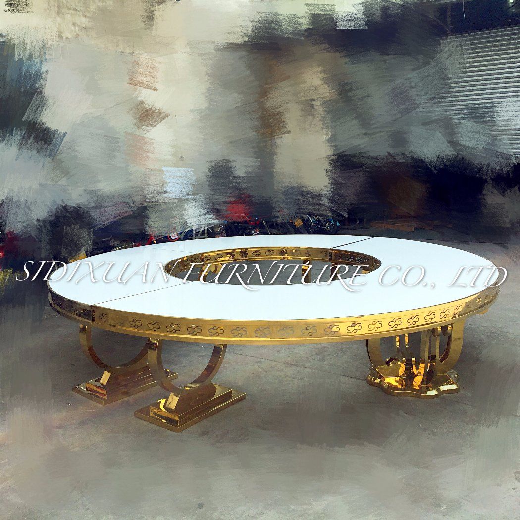 3.6m Diameter Variable Stainless Steel Gold Finishing Modern Party Table with Melamine Desktop