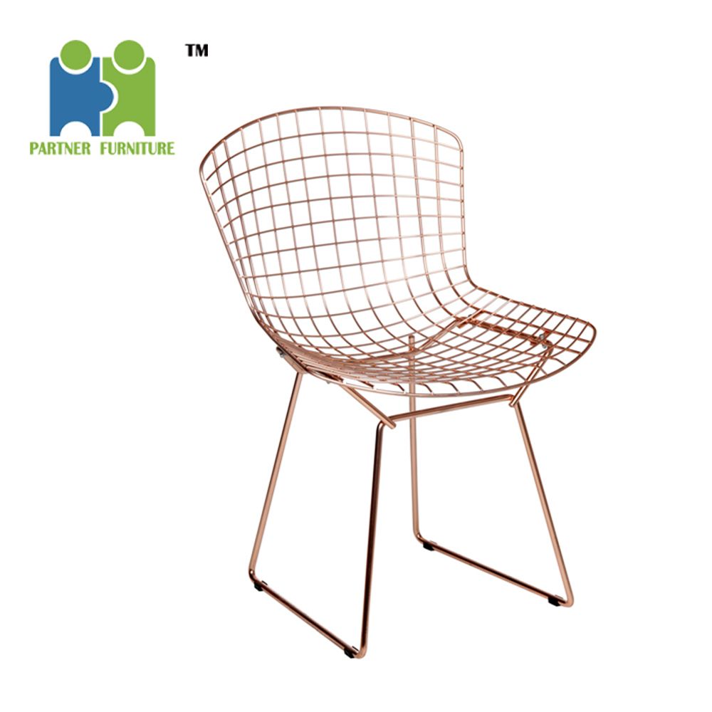 (GLENN) Stackable Rose Gold Metal Wire Patio Restaruant Dining Chair