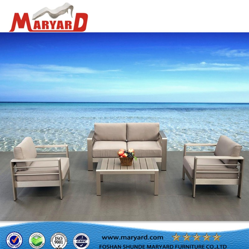 Hotel Outdoor Leisure Sofa with Ottoman Footrest and Metal Top Table Suitable for Patio Furniture