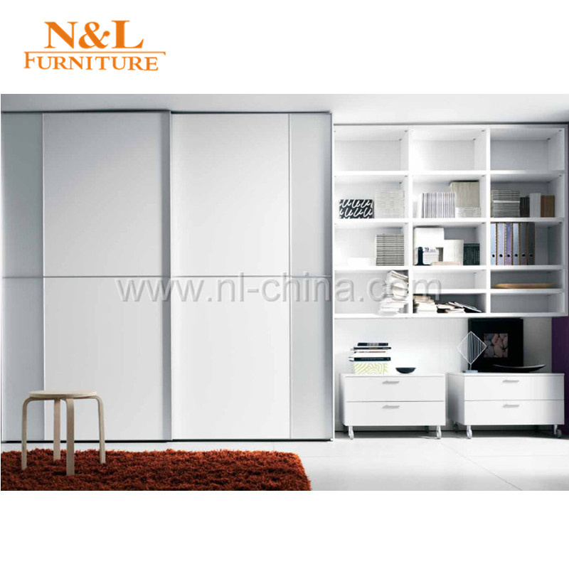 Wood Sliding Door Closet Wardrobe with White Colour PVC Door