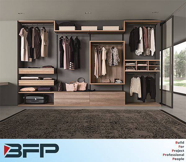 European Classical PVC Wooden Walk-in Closet Wardrobe