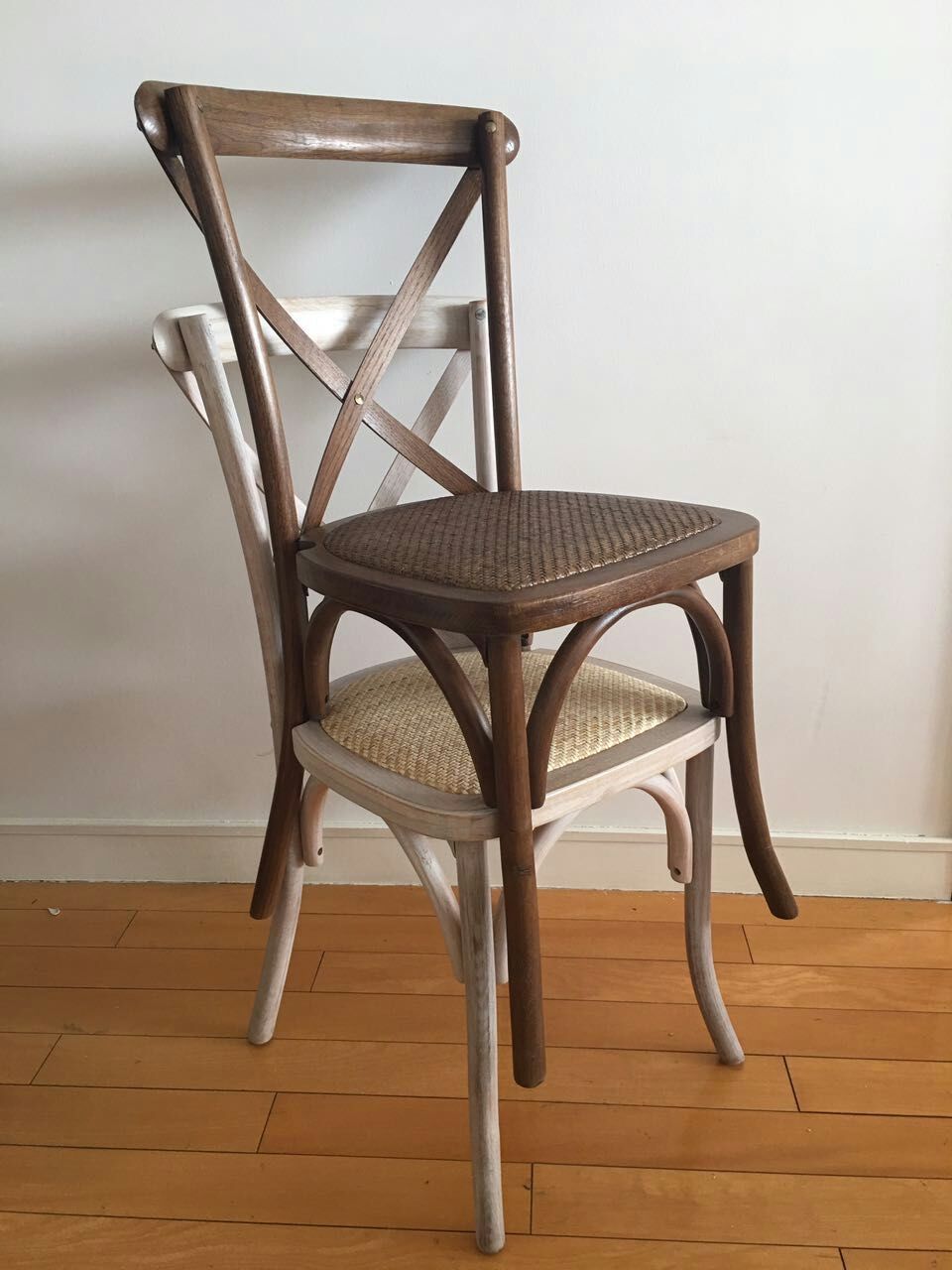 Stacking Oak Wood Cross Back Chairs for Wedding Venues