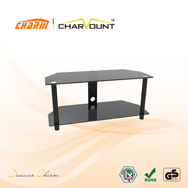 Modern LED TV Stand Furniture Design Has 2 Tiers Tempered Glass (CT-FTVS-K101BM)