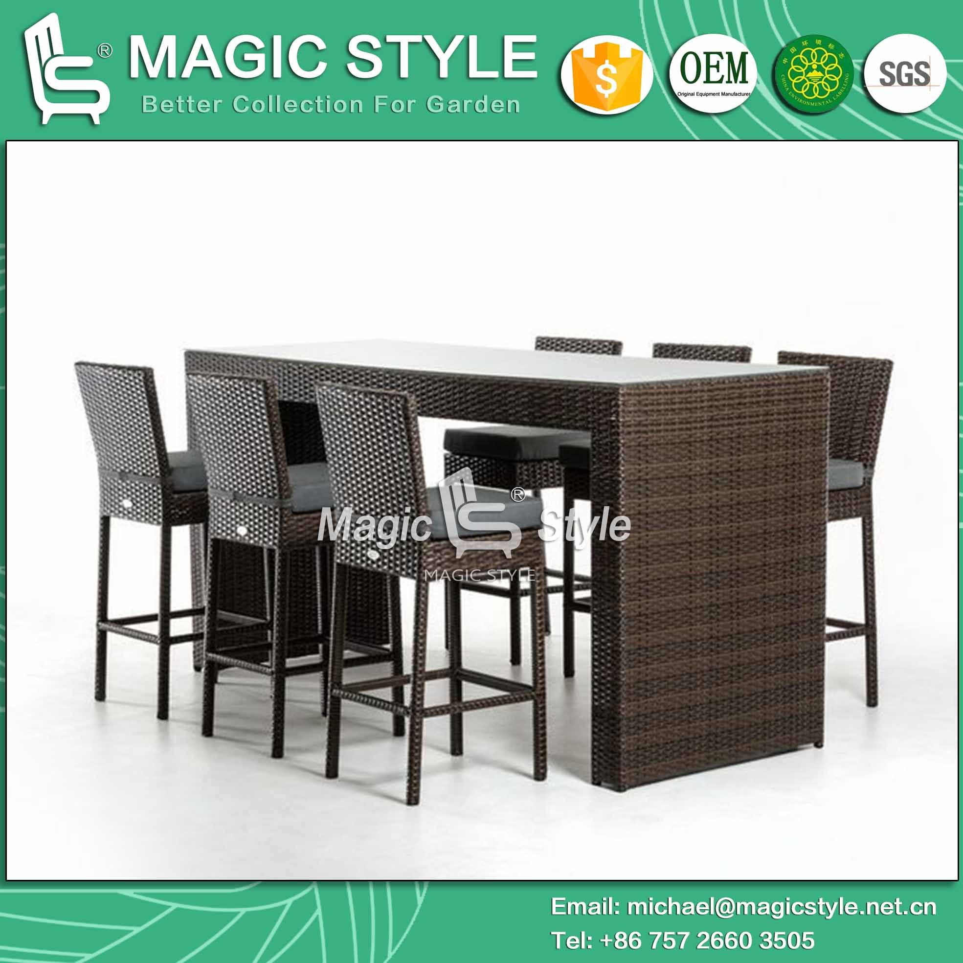 Rattan Bar Chair Wicker Bar Set Outdoor Bar Stool Patio Bar Set Club Chair Coffee Chair (Magic Style)